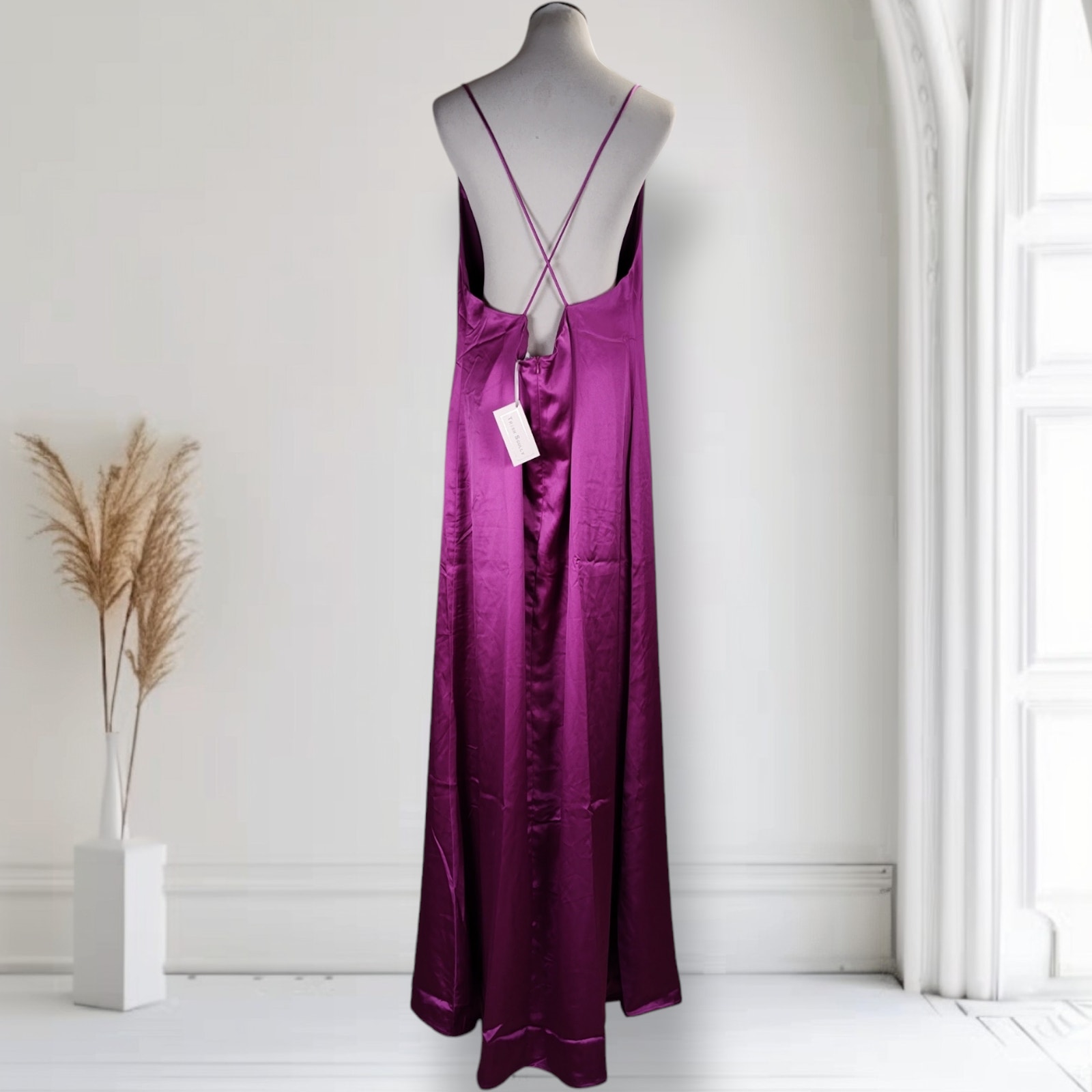 Trish Scully Satin Slip Dress Sz 14 Magenta Formal Wedding Guest Prom Nwt — image 4 of 8